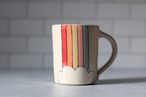 Rainbow stripe & cloud mug