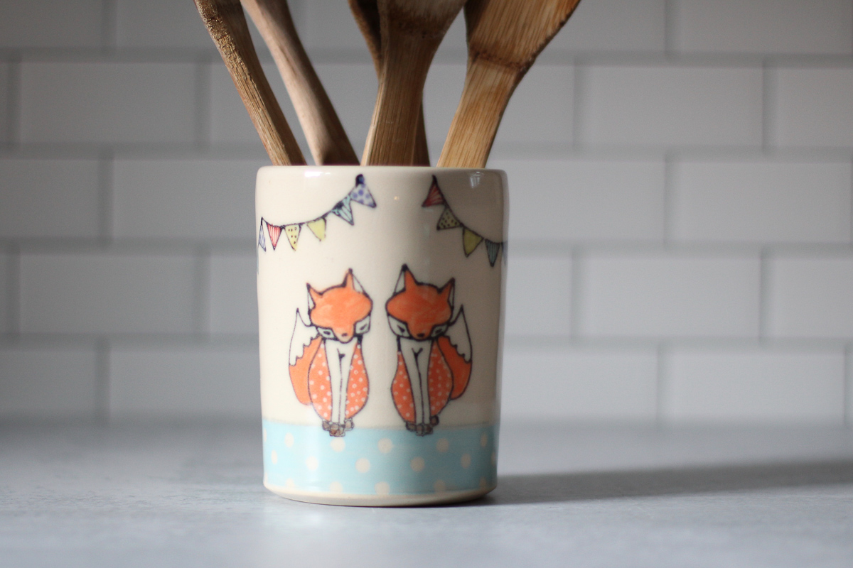 Fox and bunting utensil holder