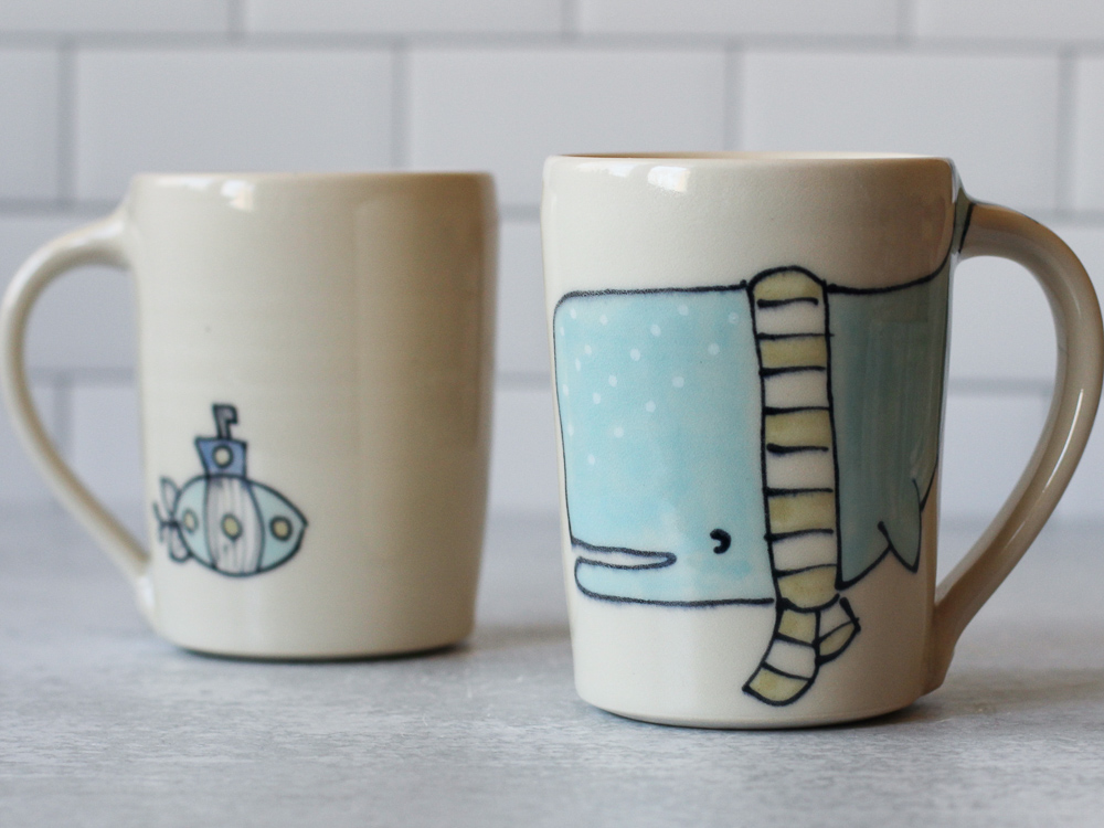 Whale in scarf mug - pair