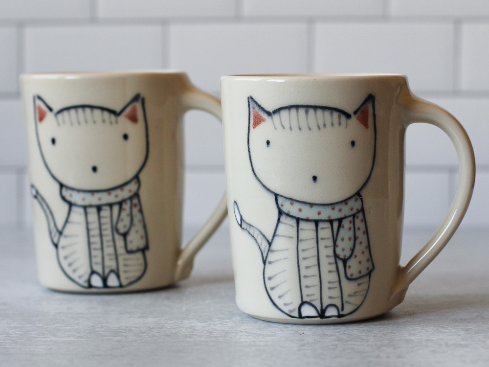 Cat in Scarf mug - pair