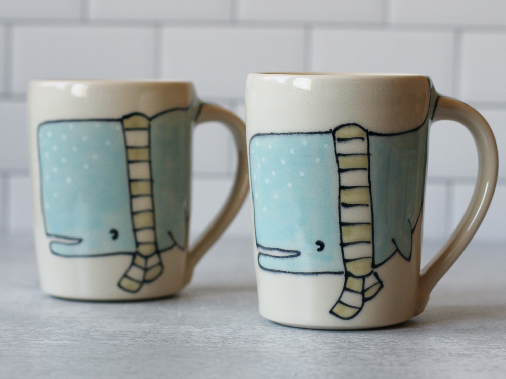 Whale in Scarf mug - pair
