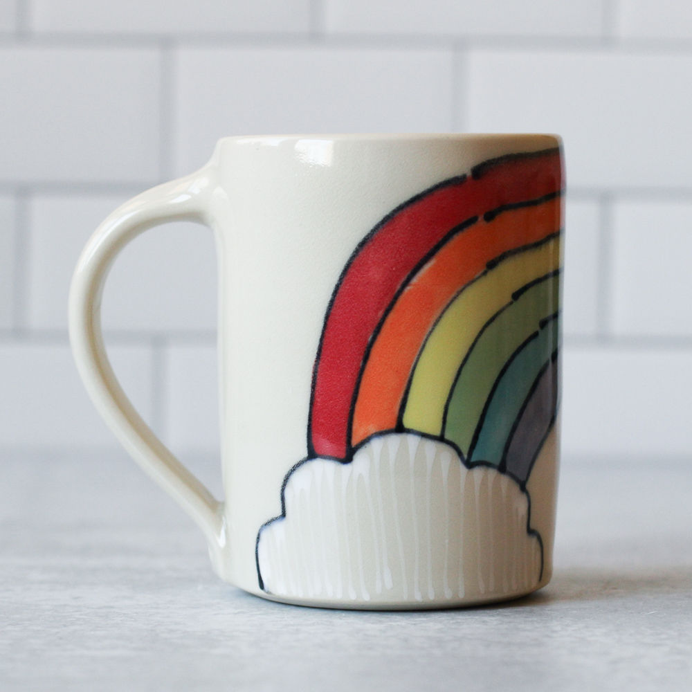 Handmade mug with Rainbows