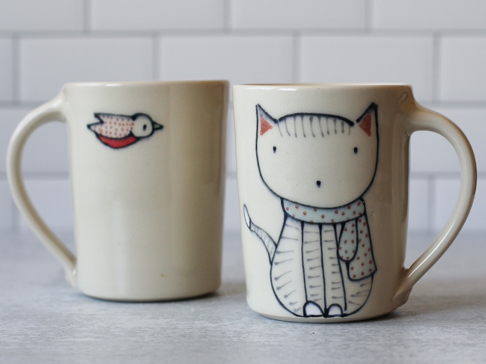 Cat in Scarf mug - pair
