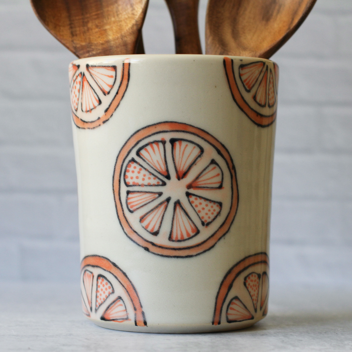 Utensil Holder, Large Oranges Abby Berkson Ceramics