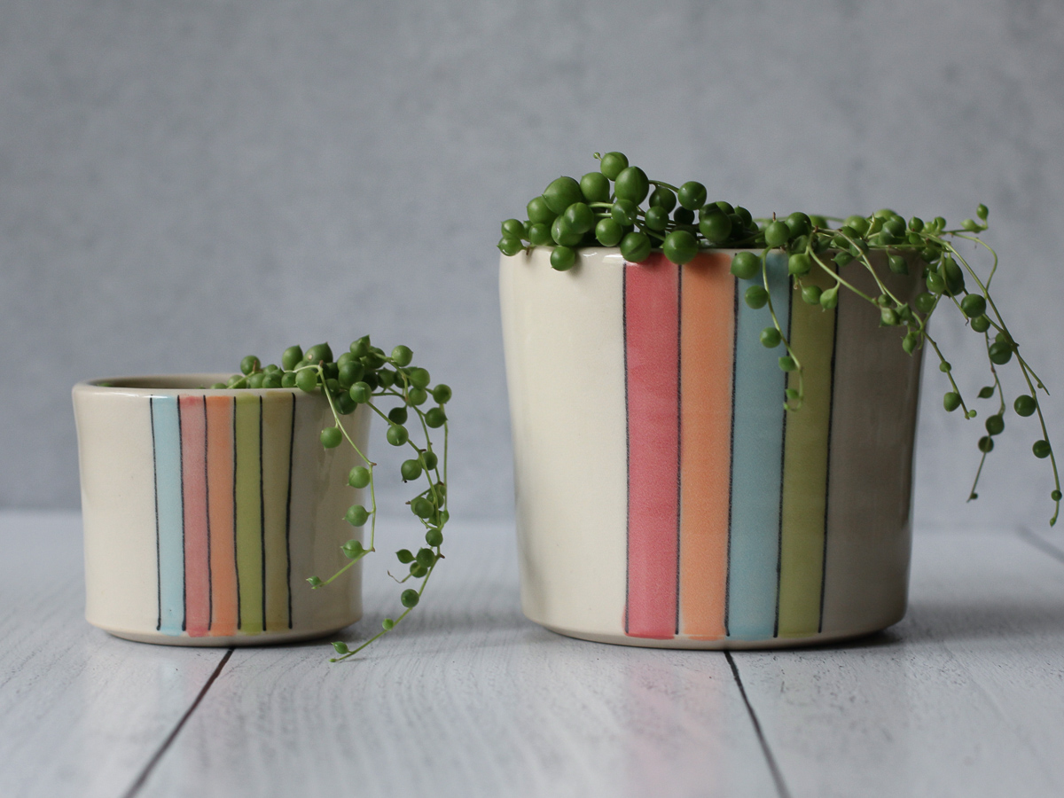 Neon stripe planter - dark pink