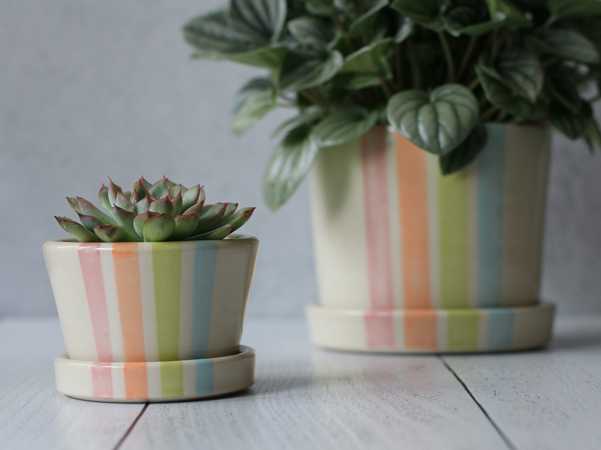 Neon Stripe planters with saucer
