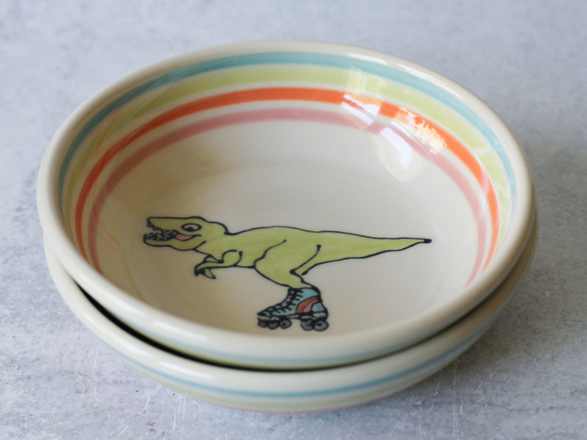 T-Rex on Rollerskates pasta bowl