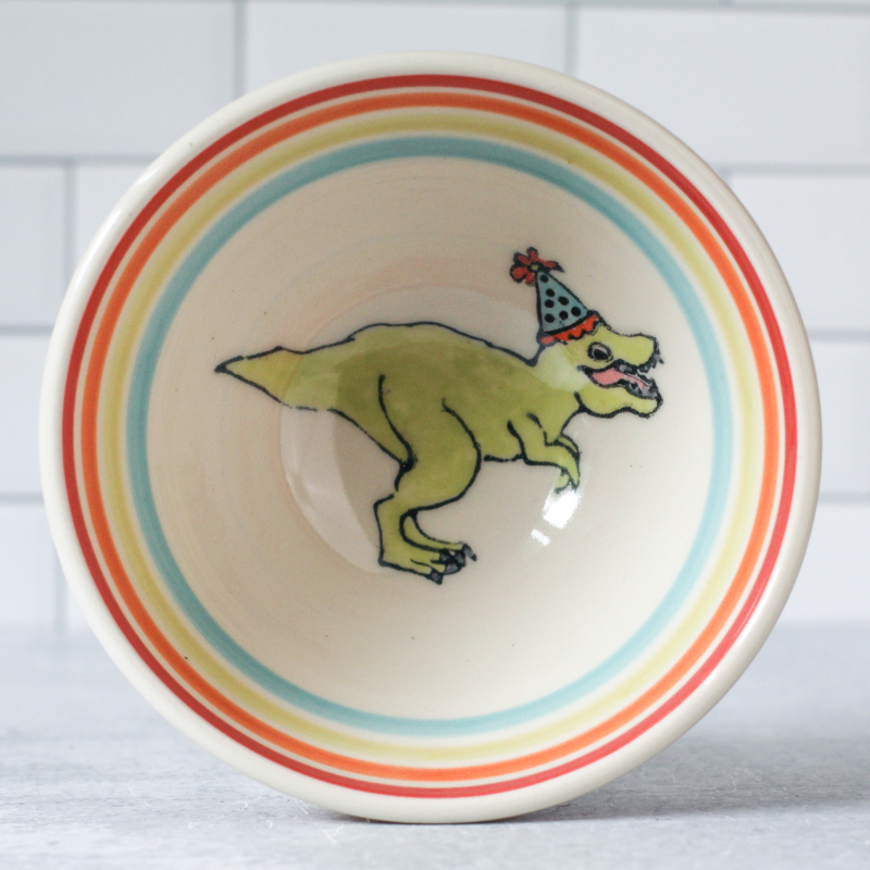 T-REx Party HAt Noodle Bowl - Inner Rainbow