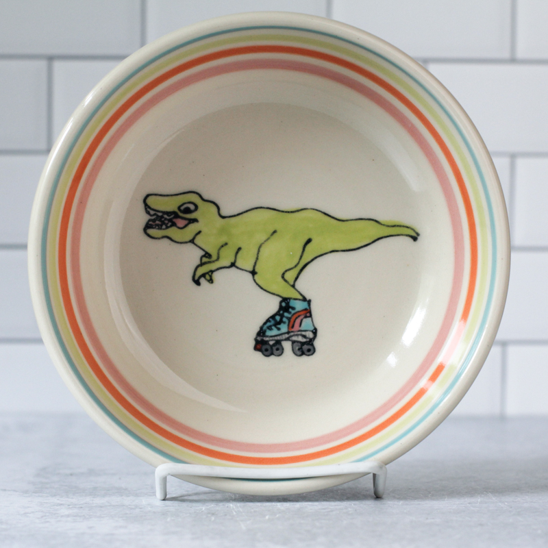 T-Rex on Rollerskates Pasta Bowl - Inner Rainbow