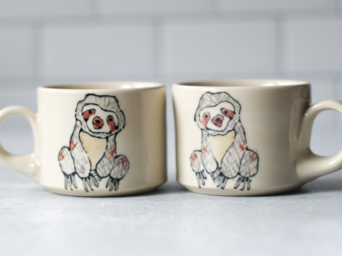 Espresso Cups - Sloths (set of 2 small mugs) - Abby Berkson Ceramics