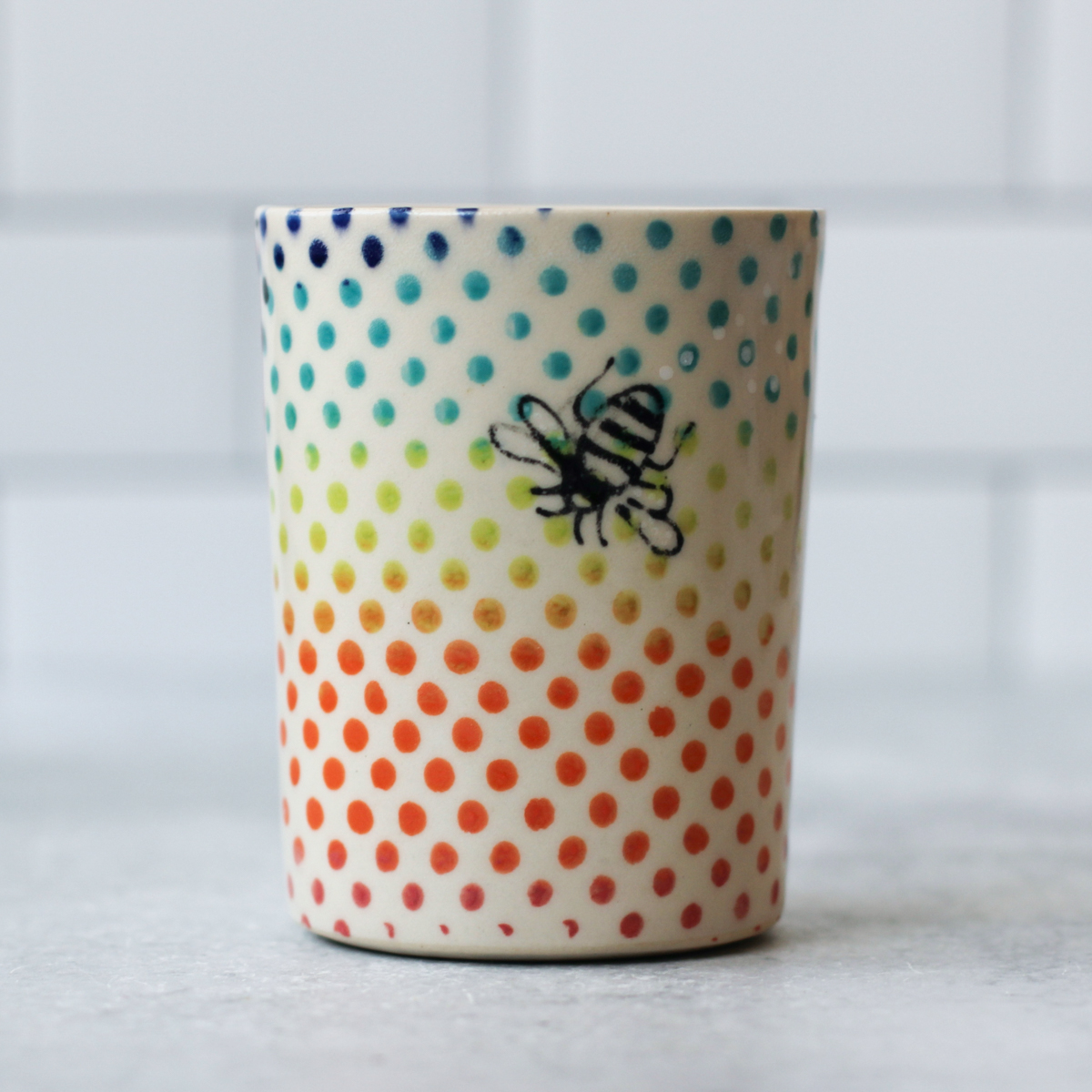 rainbow dots slip cast cup