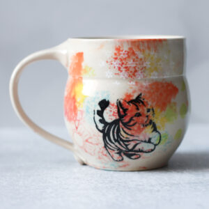 Pattern Mug - Leaping Kitten - Curvy Mug - Approx 14 oz mug