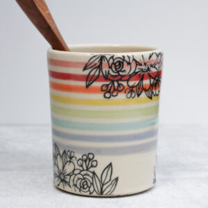 Utensil Holder,  Small - Rainbow Stripe with Flowers